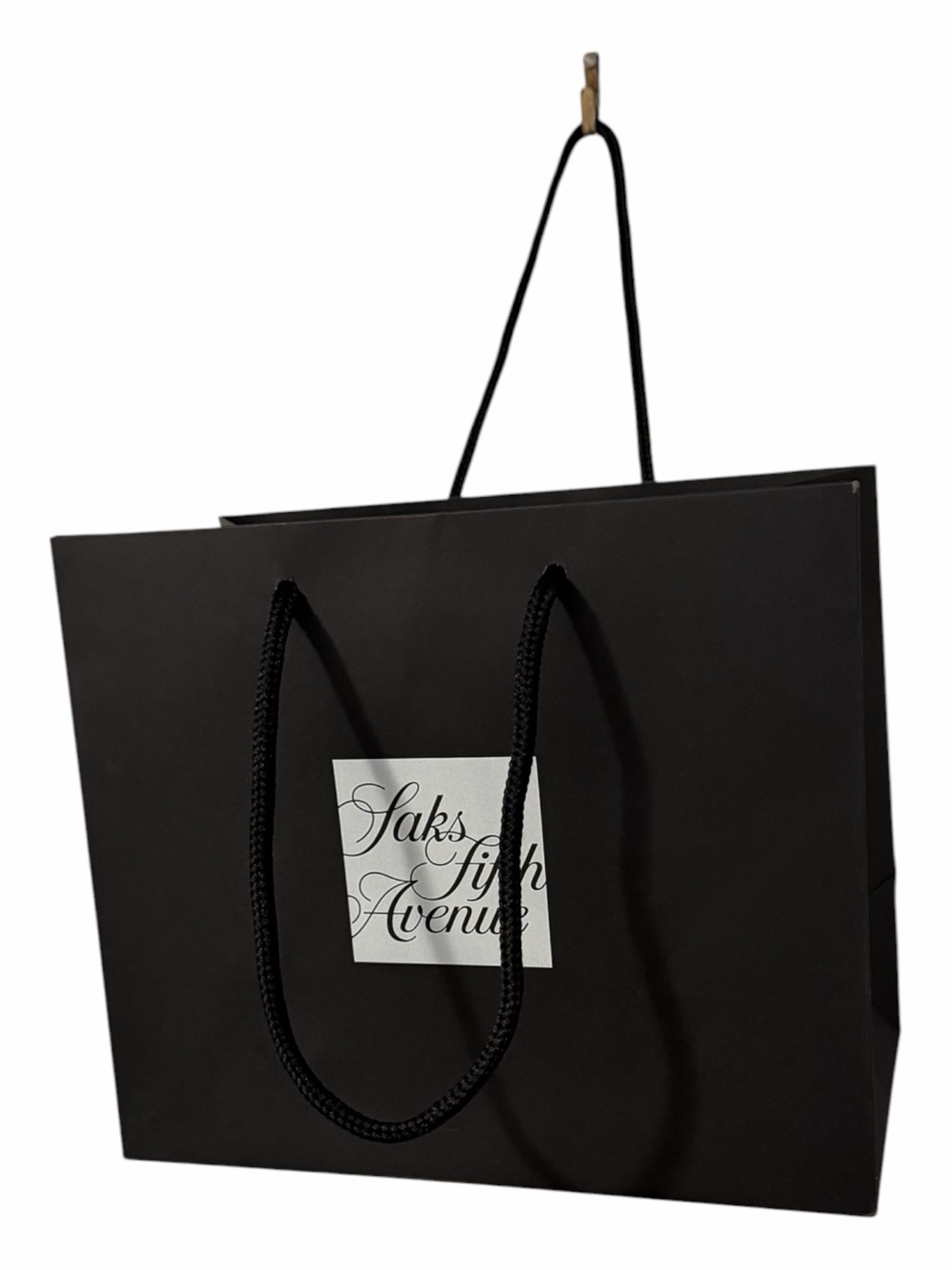 Saks Fifth Avenue Black Small Paper Shopper Recyclable Tote With Rope Handles